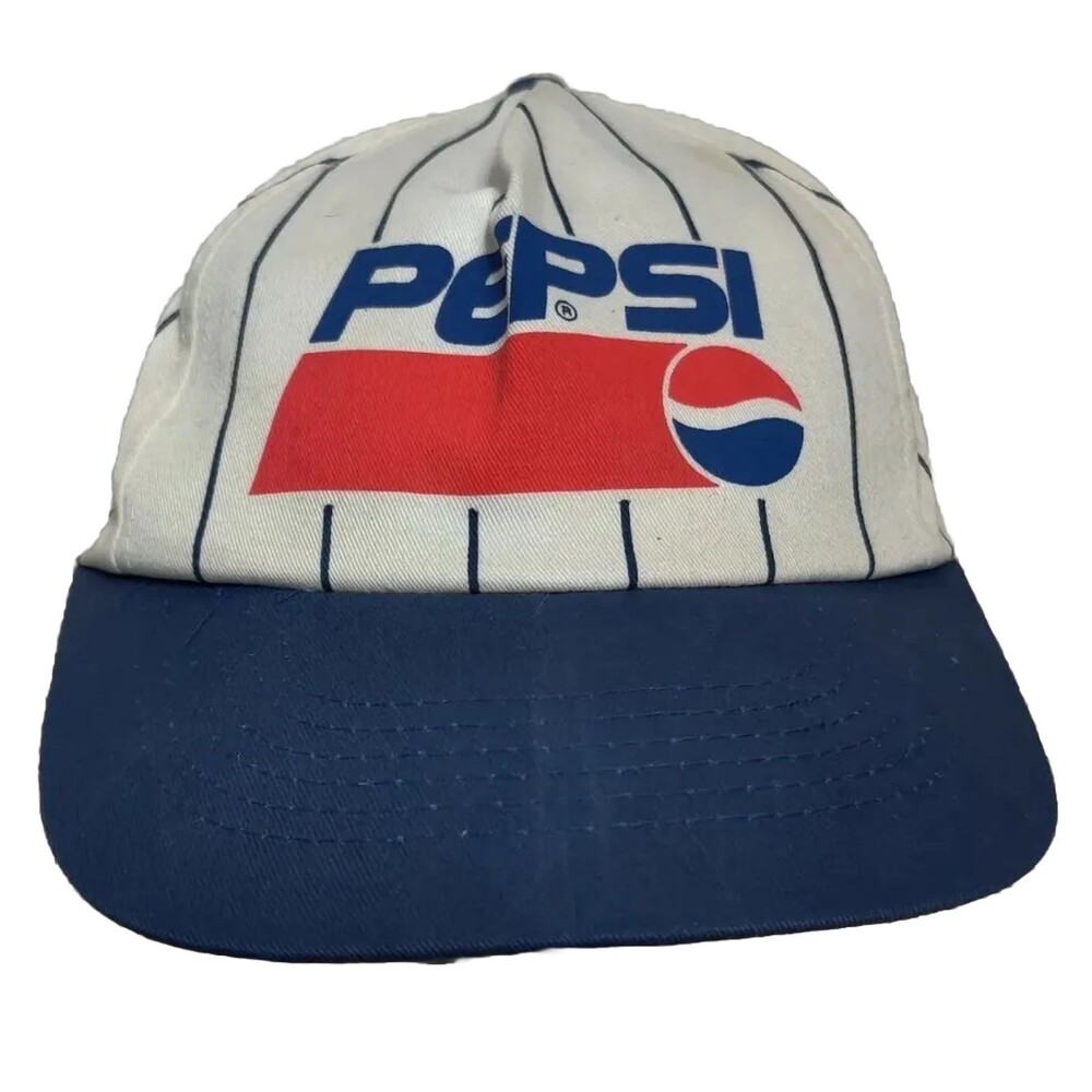 Pepsi White with Blue Pin Stripe Baseball Hat Cap Vintage